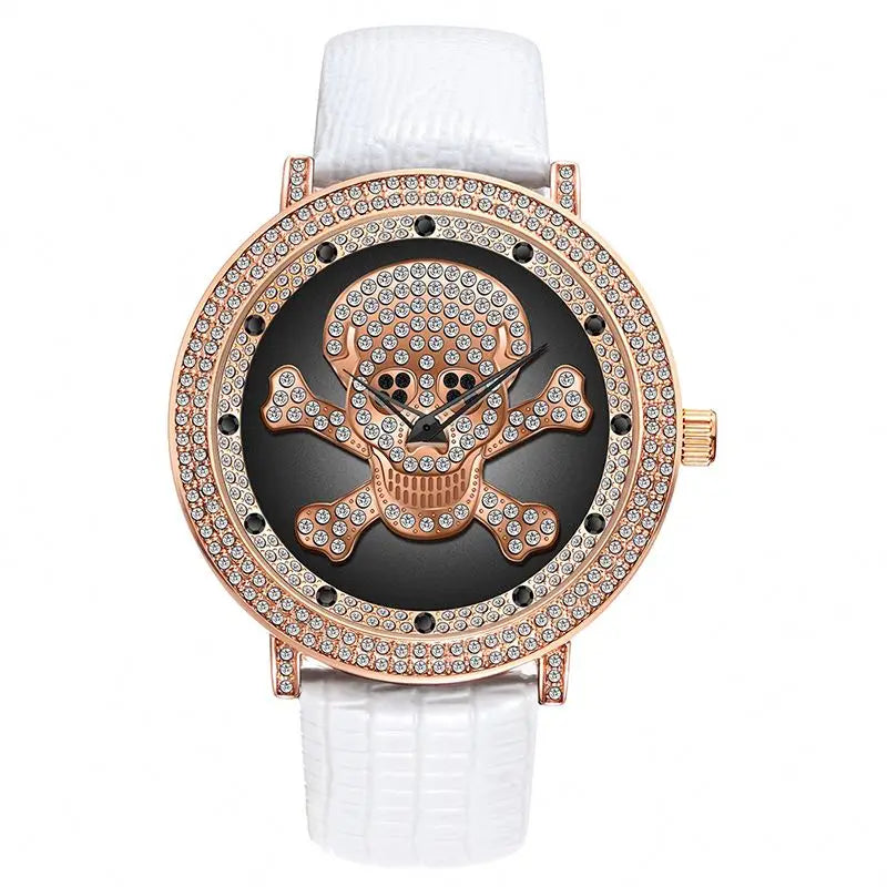 Diamond Skull Leather Watch - Western Bohemian Quartz Timepiece for Women