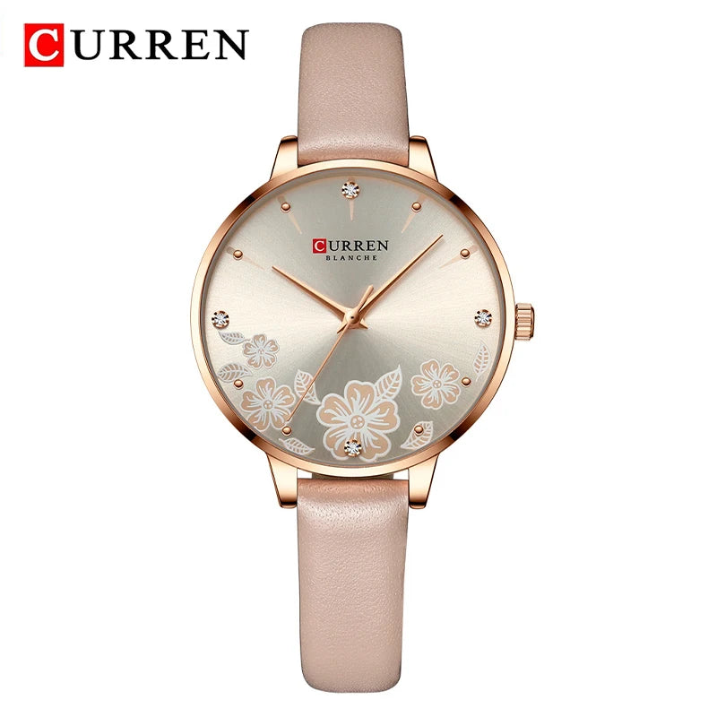 CURREN Women's Luxury Ultra Thin Watch - Waterproof Leather Strap Bracelet