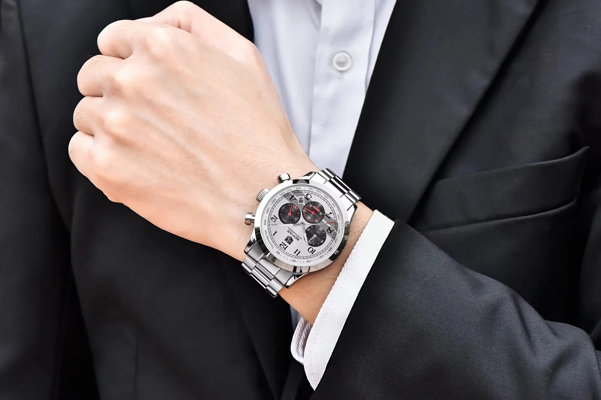 Benyar 5107 Luxury Quality Watches Alloy Analog Chronograph Men's Fashion Jewelry Watches