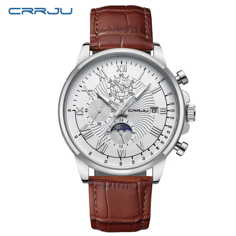 CRRJU Men's Leather Chronograph Watch