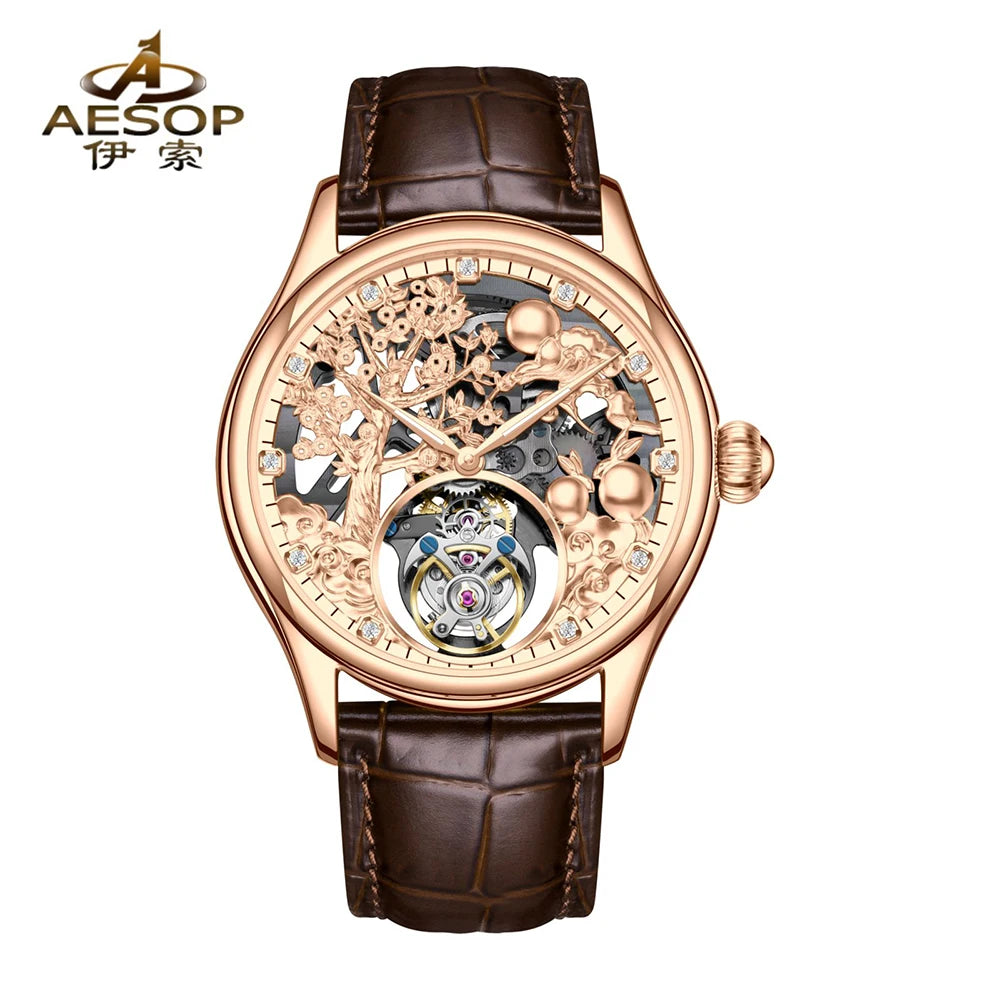Relojes Hombre Luxury Gold Hollow Automatic Mechanical Watch Skeleton Tourbillon Watches for Men