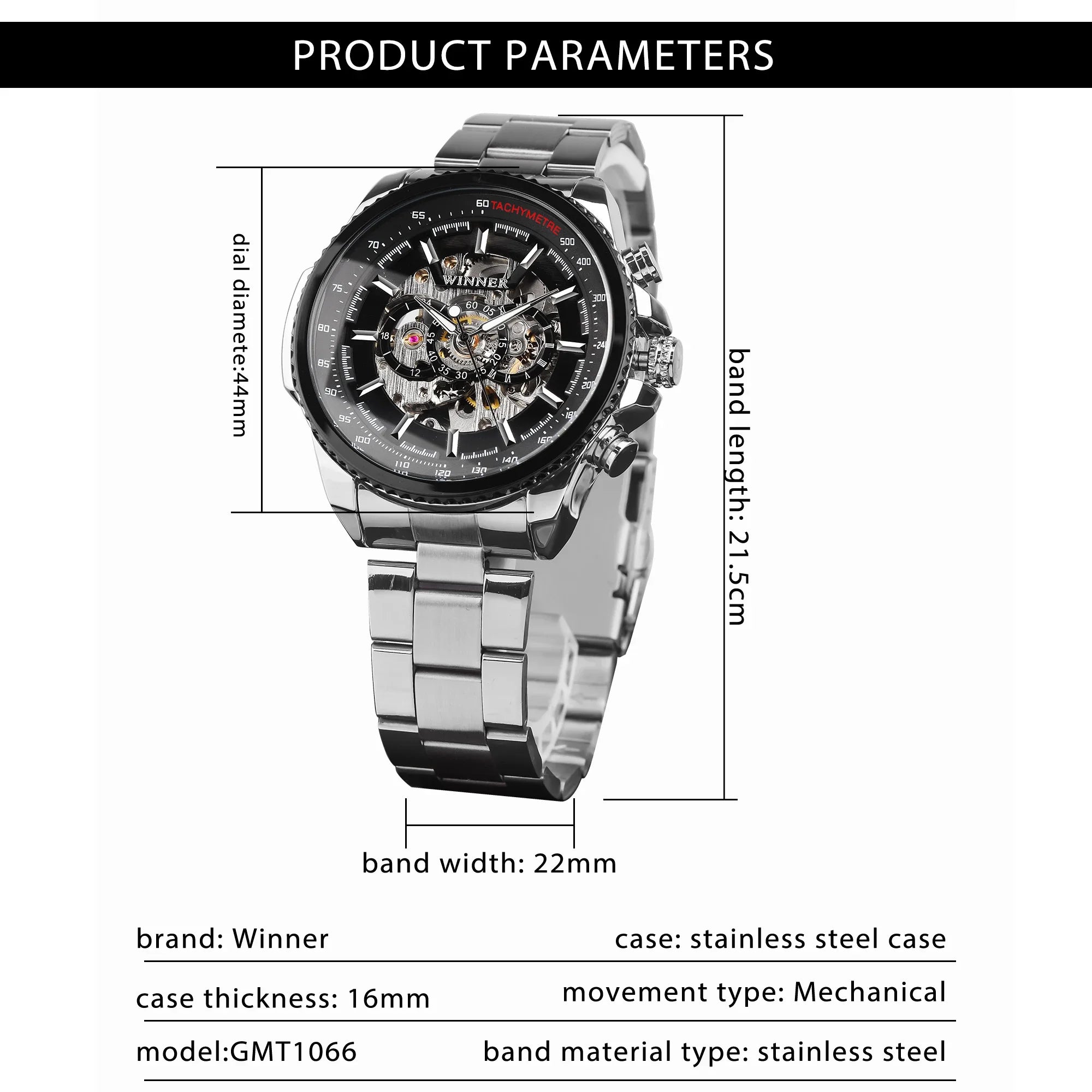 Automatic Sport Watch - Waterproof Stainless Steel Mechanical Timepiece