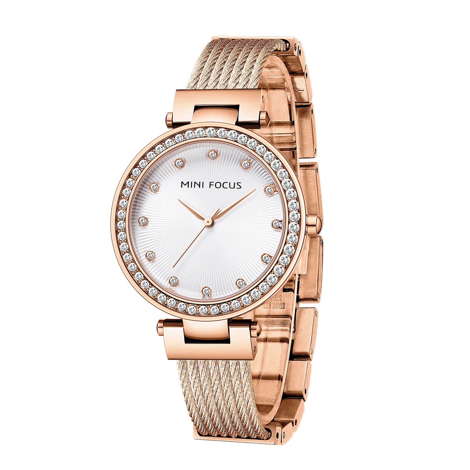 The Golden Radiance - Diamond-Accented Mesh Watch