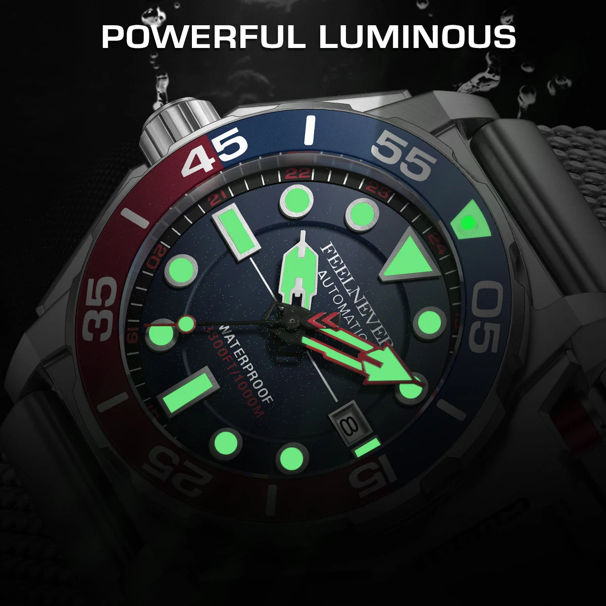 LIGE FN1809 Men's Sport Automatic Mechanical Watch DIVER Series Chronograph Stainless Steel 1000M Waterproof Wristwatch Fashion