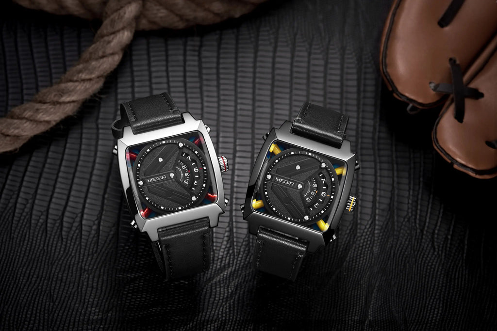 MEGIR 62071 Men's Waterproof Business Casual Leather Strap Automatic Mechanical Watch Tonneau Case Charm Wristwatch Montre Homme
