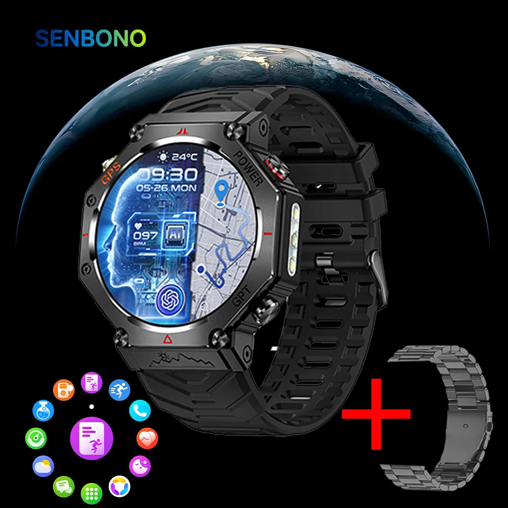 SENBONO KC91 GPS Outdoor Sports Smart Watch Men 3ATM Waterproof  Altitude Pressure  530mAh Large Battery Compass GPS Function