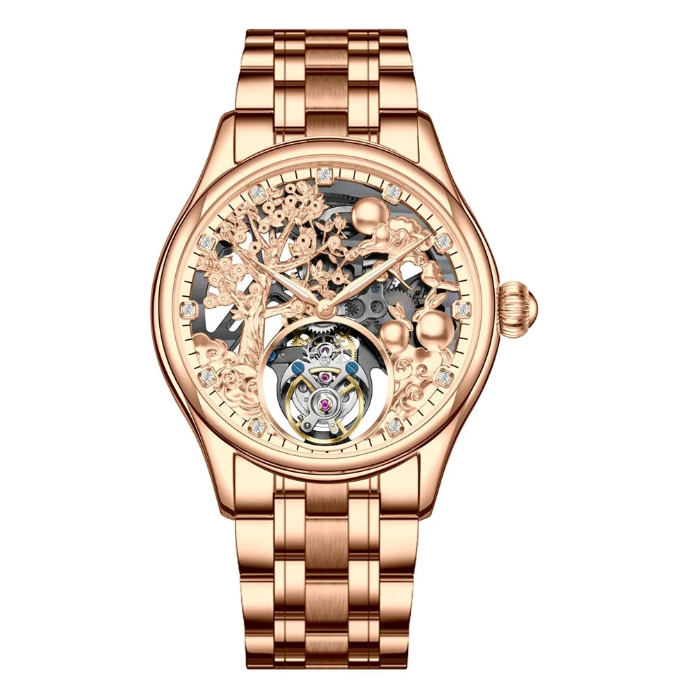Relojes Hombre Luxury Gold Hollow Automatic Mechanical Watch Skeleton Tourbillon Watches for Men
