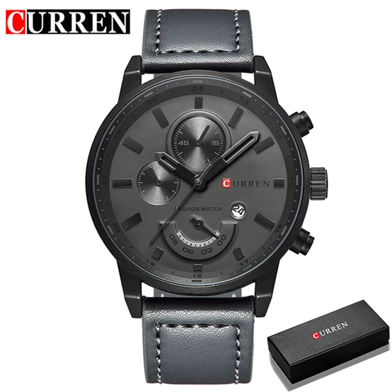 Curren Men's Military Watch - Luxury Leather Strap Sport Business Timepiece