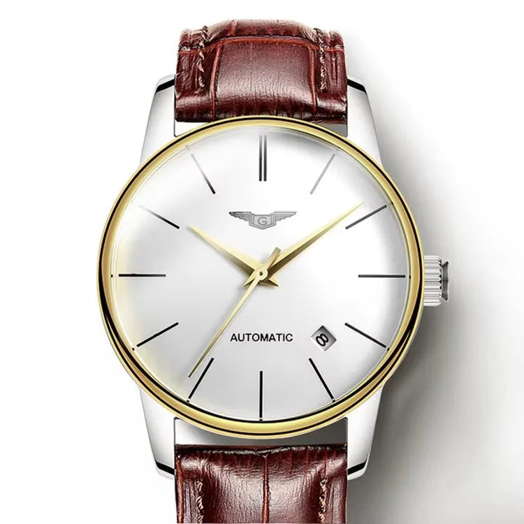 Ultra-Thin Automatic Business Watch - Genuine Leather Waterproof Minimalist Timepiece