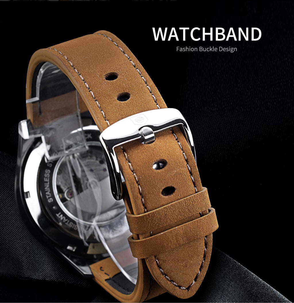 New Forsining 382 Brown Men's Watch Luxury Genuine Leather Strap Sports Fashion Automatic Mechanical Watch Men's Watches