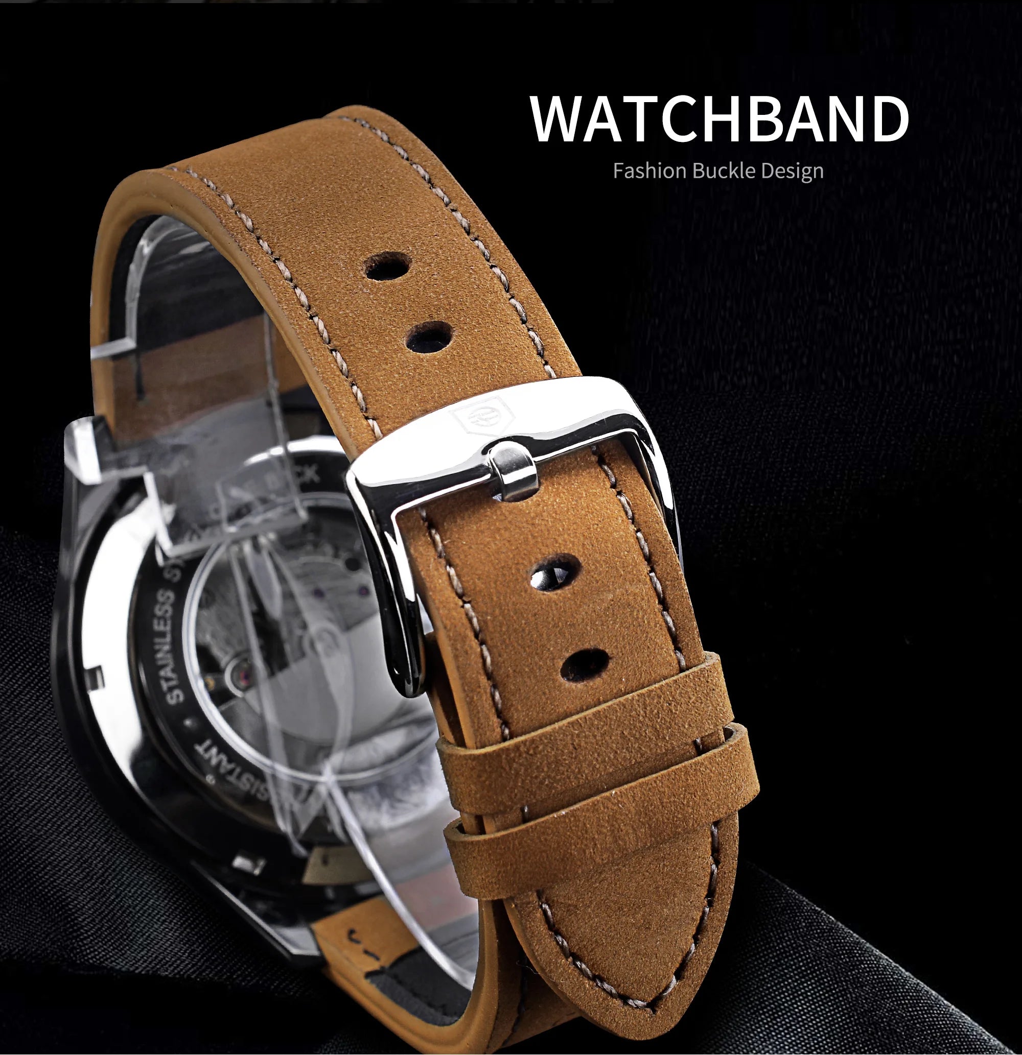 New Forsining 382 Brown Men's Watch Luxury Genuine Leather Strap Sports Fashion Automatic Mechanical Watch Men's Watches