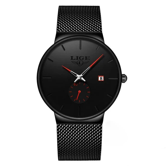 LIGE 9969 New Fashion Mens Quartz Watches Top New Luxury Wrist Watch Men Rloj Casual Slim Mesh Steel Waterproof Watch for Male