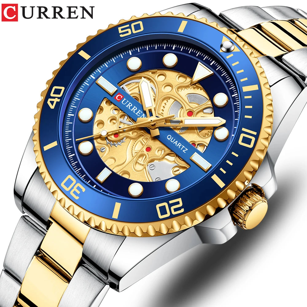 Curren Men's Mechanical-Style Watch - Luminous Quartz Steel Band Timepiece with Box