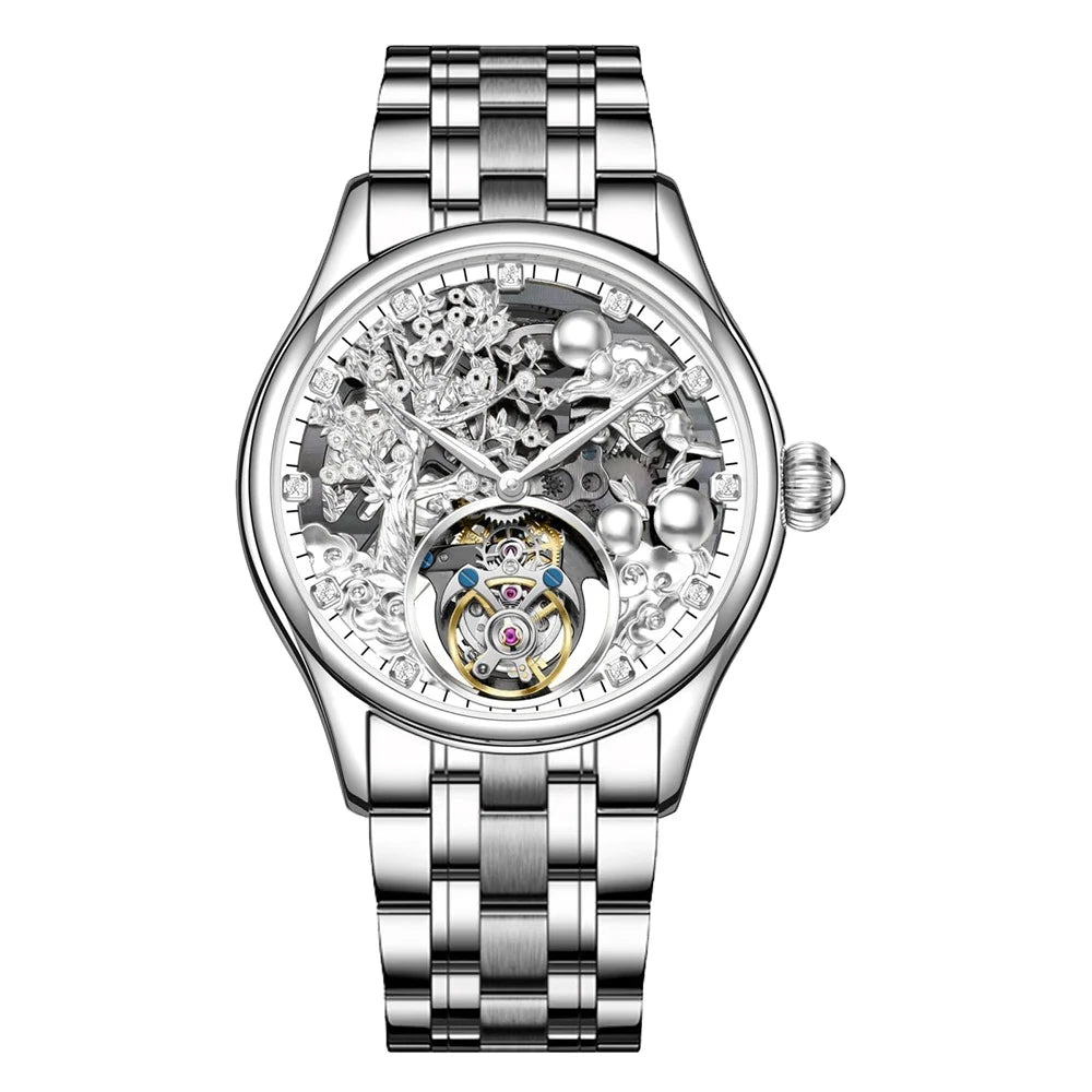 Relojes Hombre Luxury Gold Hollow Automatic Mechanical Watch Skeleton Tourbillon Watches for Men