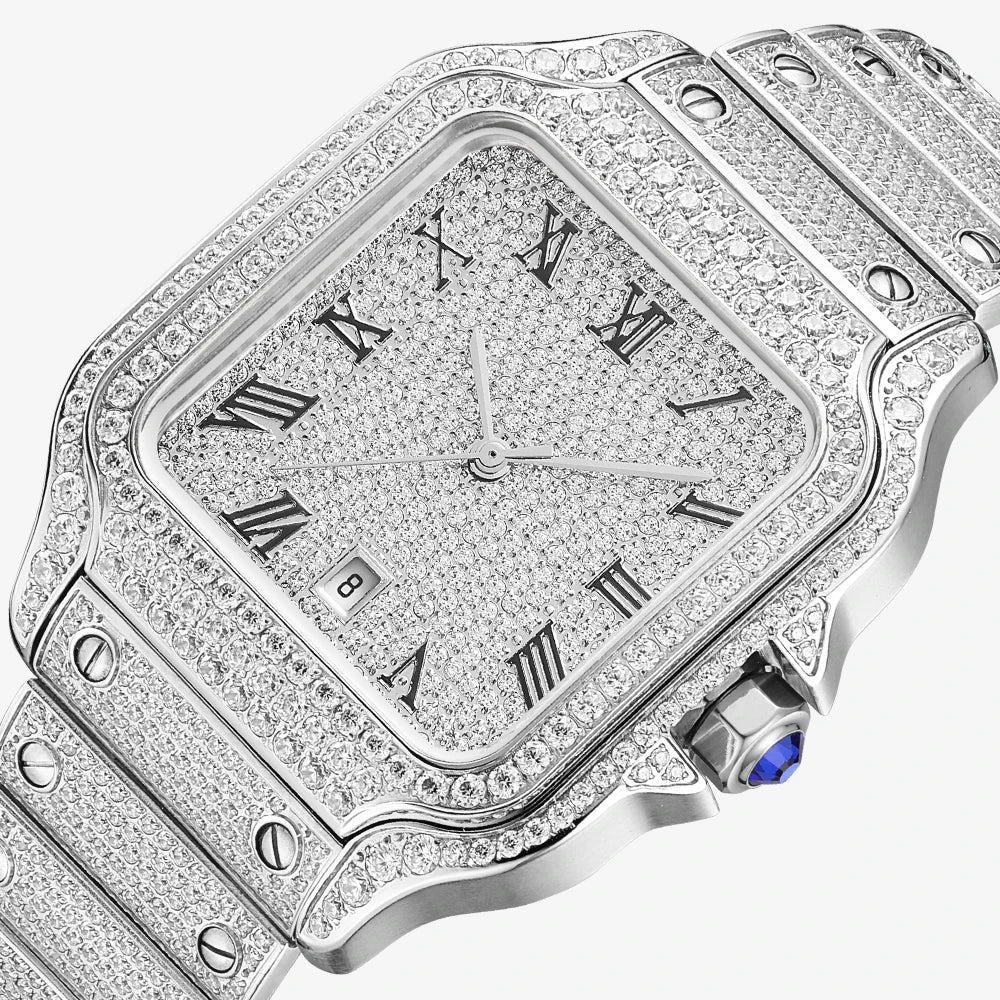 Luxury Analog Pointer Automatic Mechanical Watch Square Design VVS Moissanite Diamond Test Popular Manufacturers Retail