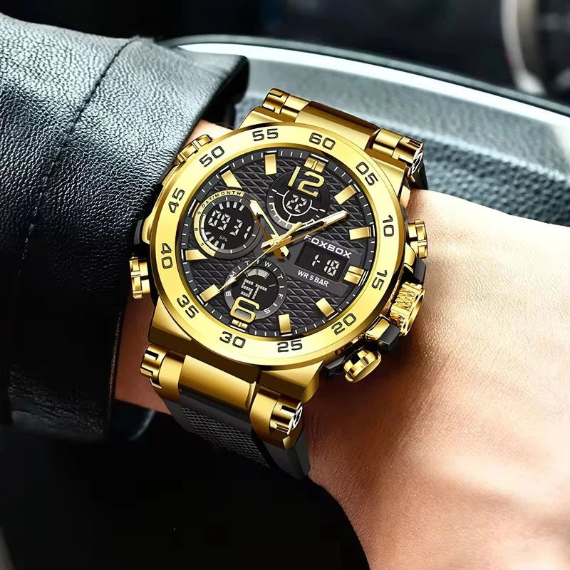 LIGE 2024 Sport Watches for Men Water Resistant Soft Silicone Strap Man Clock Luxury Luminous Male Wristwatches FB0033