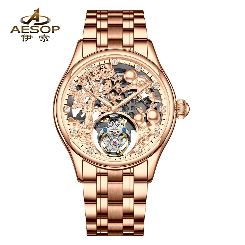 Relojes Hombre Luxury Gold Hollow Automatic Mechanical Watch Skeleton Tourbillon Watches for Men