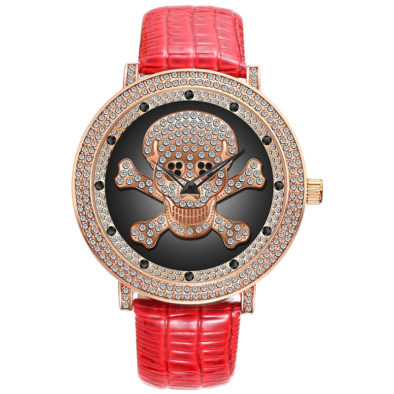 Diamond Skull Leather Watch - Western Bohemian Quartz Timepiece for Women