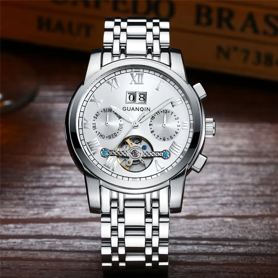 Premium Mechanical Tourbillon Watch - Big Display with Week Function & Stainless Steel