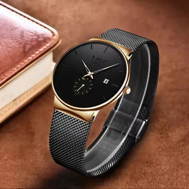 LIGE 9969 New Fashion Mens Quartz Watches Top New Luxury Wrist Watch Men Rloj Casual Slim Mesh Steel Waterproof Watch for Male