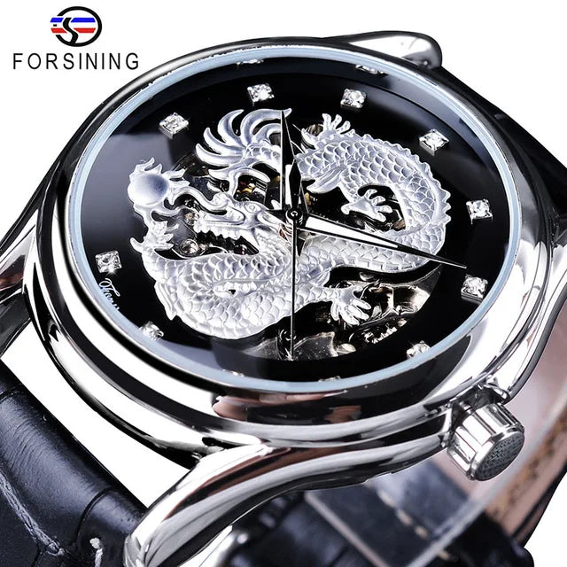 Top Brand Luxury Forsining Watch Diamond Display Dragon Golden Display Luminous Hand Transparent Men Watch Mechanical Watch