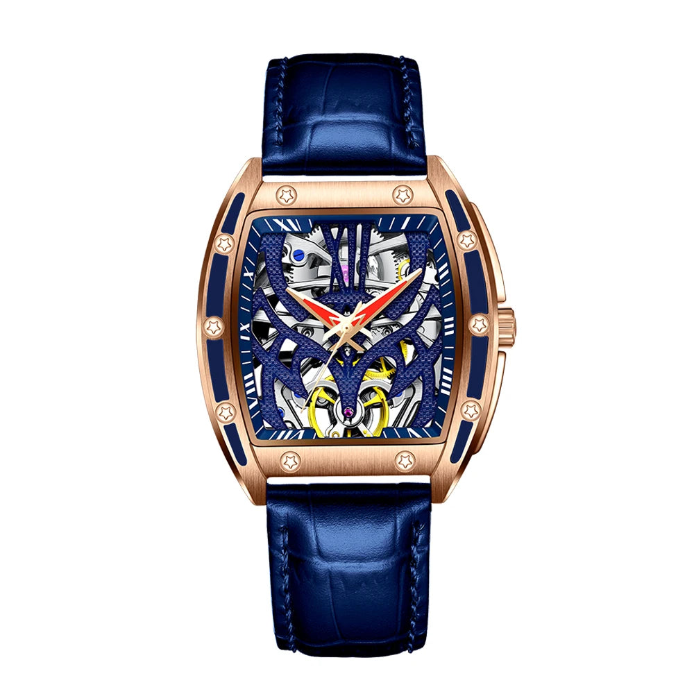 Sapphire Skeleton Tourbillon Watch - Waterproof Leather & Steel Automatic Mechanical
