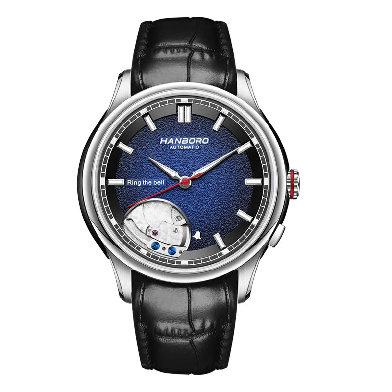 HANBORO Men's Personalized Automatic Mechanical Watch On-Time Alarm Series with Stainless Steel Band