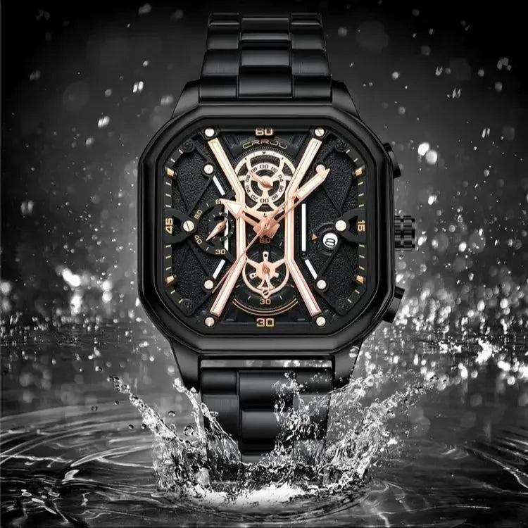 CRRJU Square Dial Leather Chronograph Watch