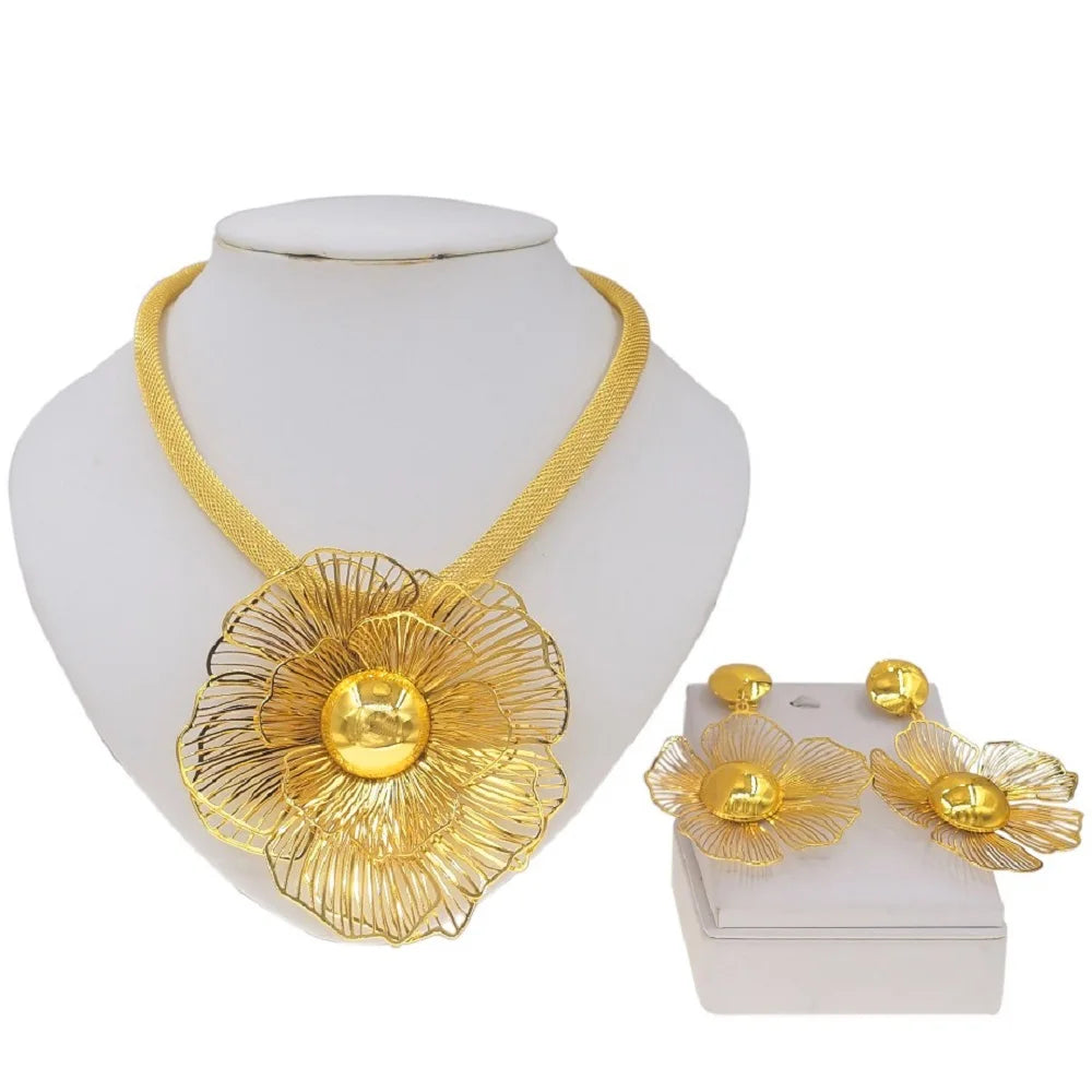 Zhuerrui Brazil 24K Flower Shape Wedding Jewelry Set