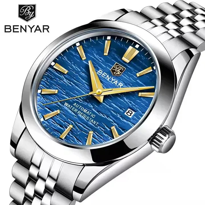 BENYAR 2024 New Design 40MM Dial Mechanical Watch 316L Stainless Steel Simple  Waterproof Men's Automatic Watch 5209