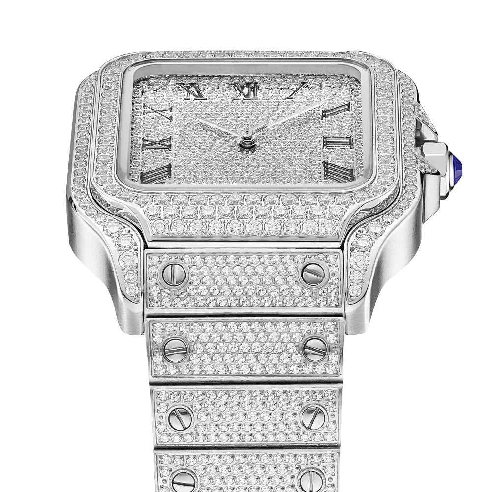 Luxury Analog Pointer Automatic Mechanical Watch Square Design VVS Moissanite Diamond Test Popular Manufacturers Retail