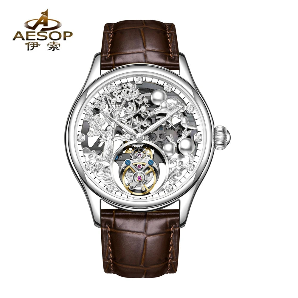 Relojes Hombre Luxury Gold Hollow Automatic Mechanical Watch Skeleton Tourbillon Watches for Men