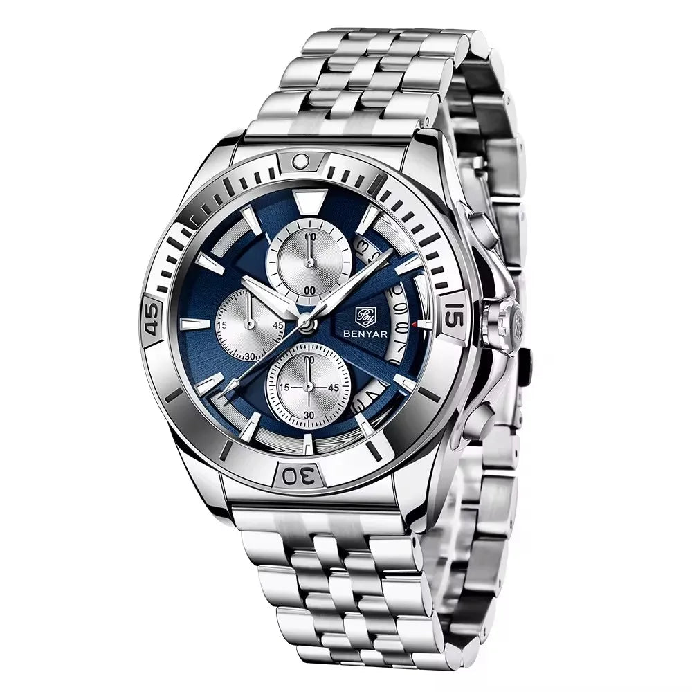 BENYAR 5180 2024 Mens Watches 2024 Top Brand Luxury Stainless Steel Men Quartz Wristwatches Chronograph Sports Relogio Masculino