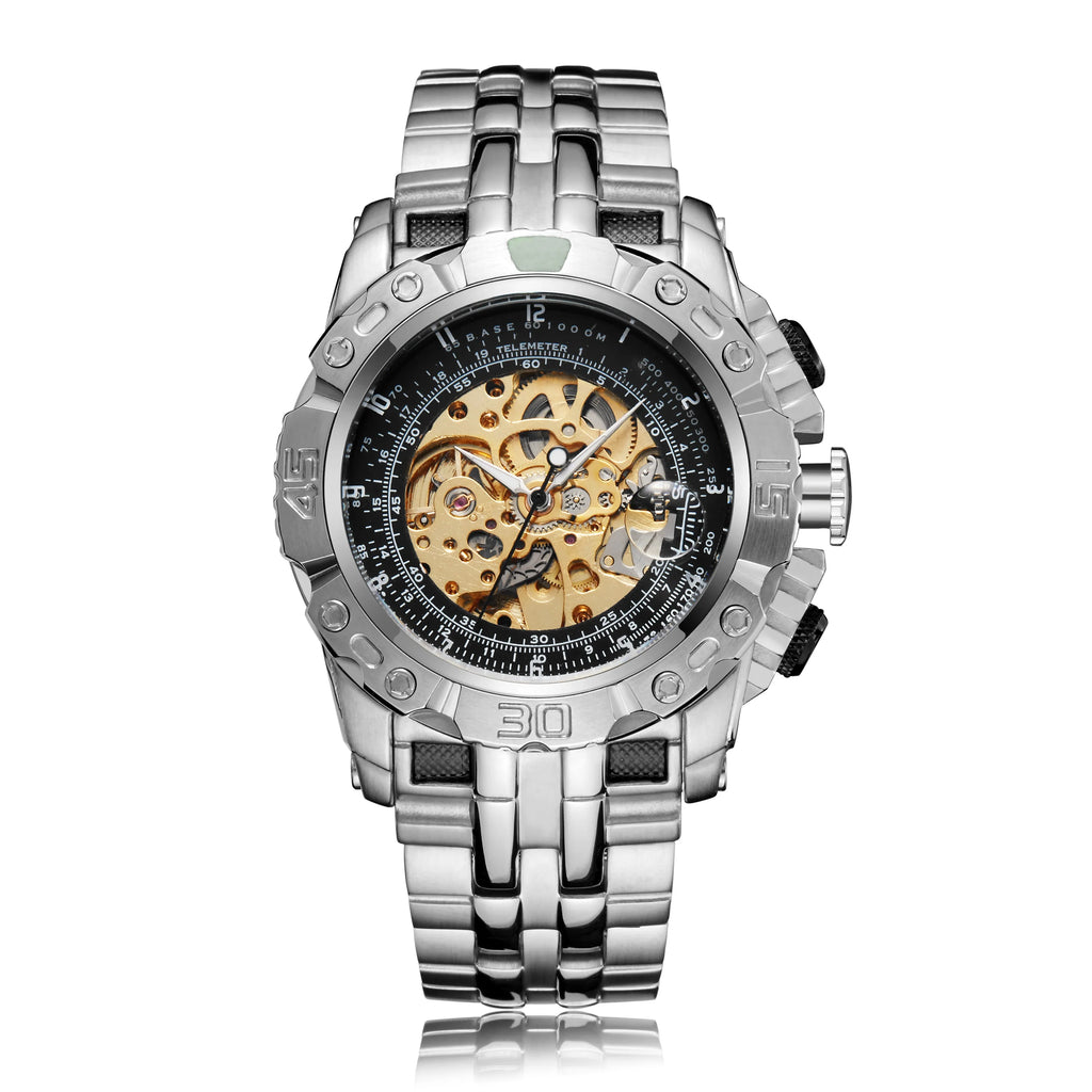 Skeleton Mechanical Watch Men's Top Brand Luxury Automatic Wristwatch Stainless Steel Band Sports Waterproof Male Reloj Gifts