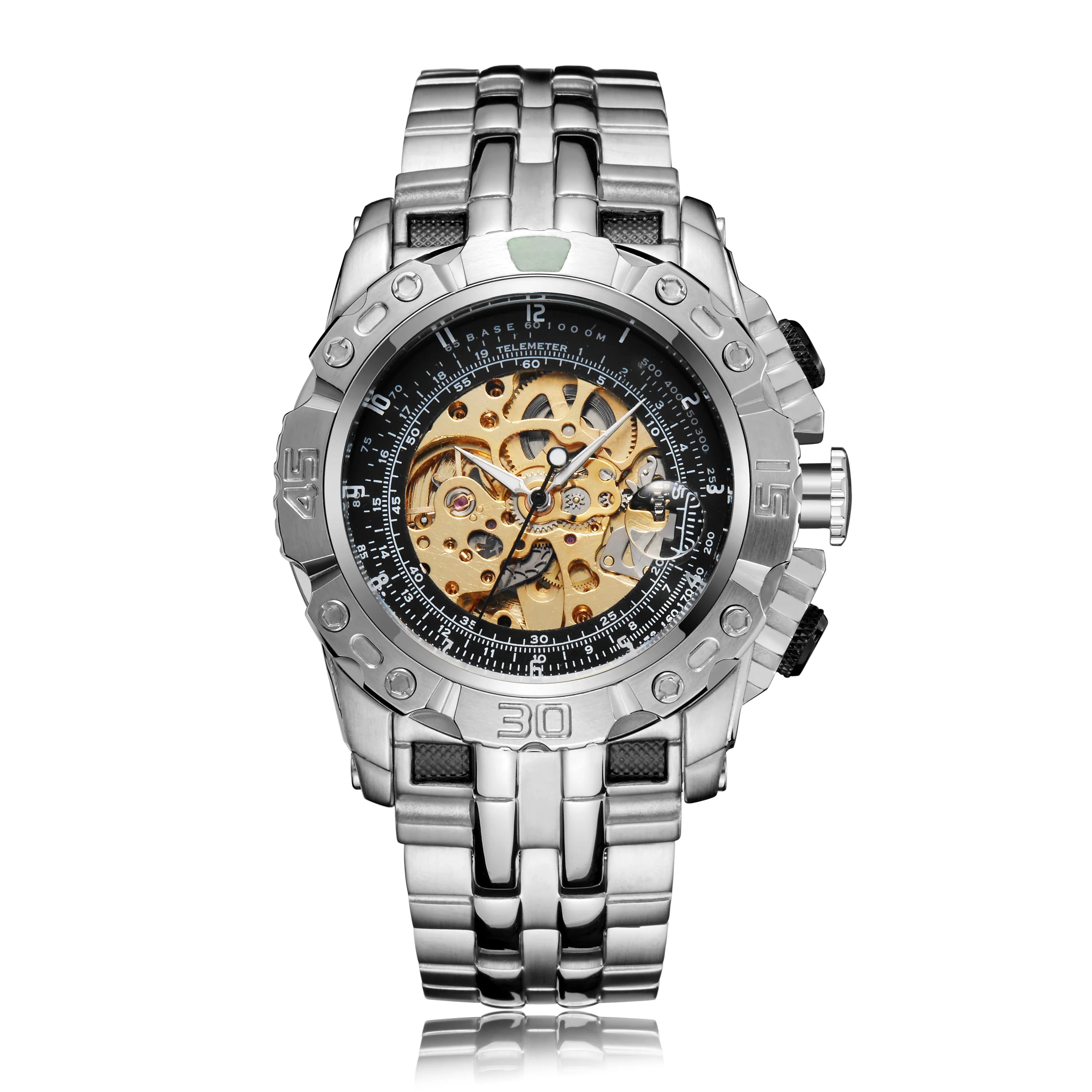 Skeleton Mechanical Watch Men's Top Brand Luxury Automatic Wristwatch Stainless Steel Band Sports Waterproof Male Reloj Gifts