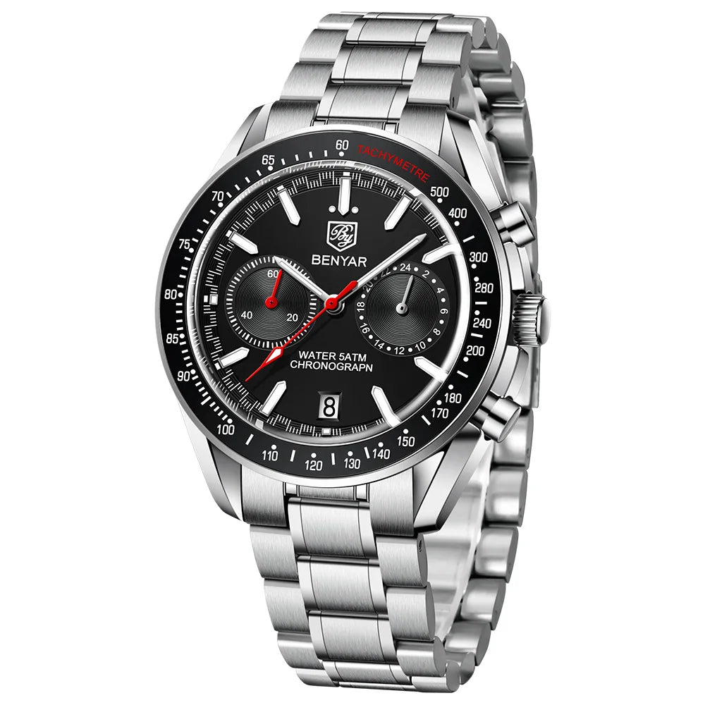 Luxury BENYAR 5194 Stainless Steel Band Waterproof Watch Chronograph Quartz Benyar Watches Men Reloj Hombre