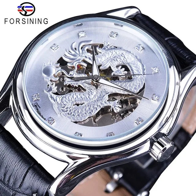 Top Brand Luxury Forsining Watch Diamond Display Dragon Golden Display Luminous Hand Transparent Men Watch Mechanical Watch