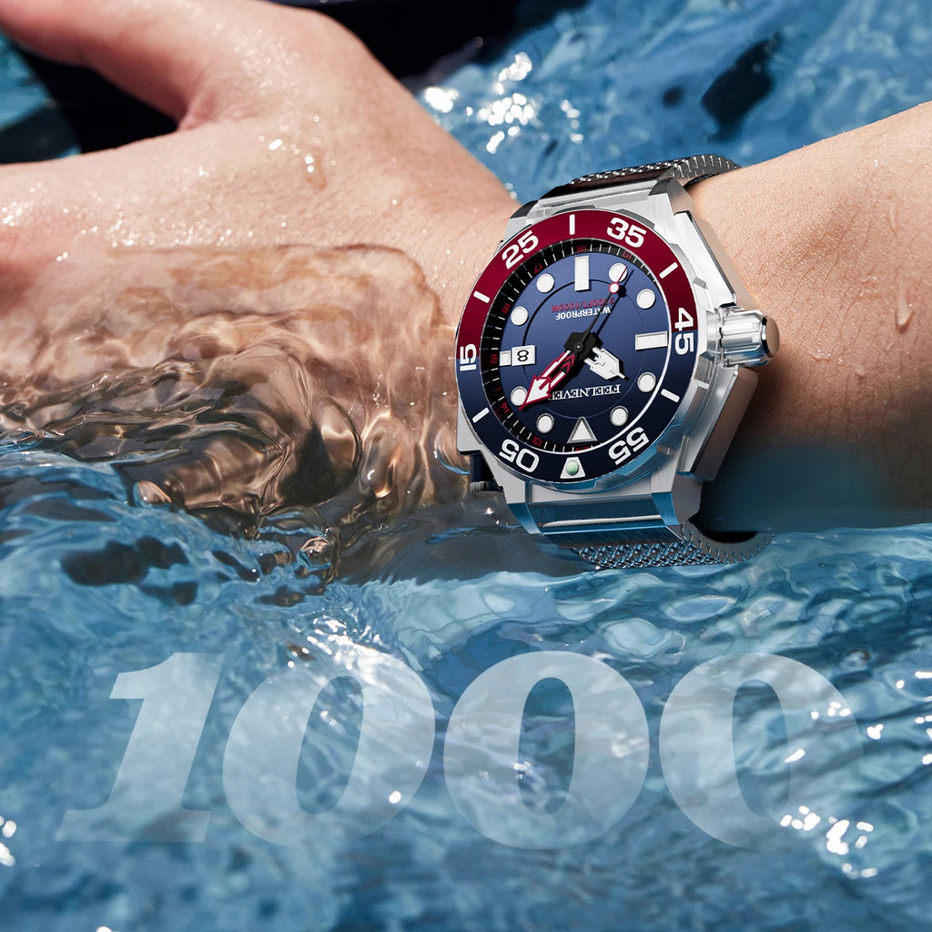 LIGE FN1809 Men's Sport Automatic Mechanical Watch DIVER Series Chronograph Stainless Steel 1000M Waterproof Wristwatch Fashion