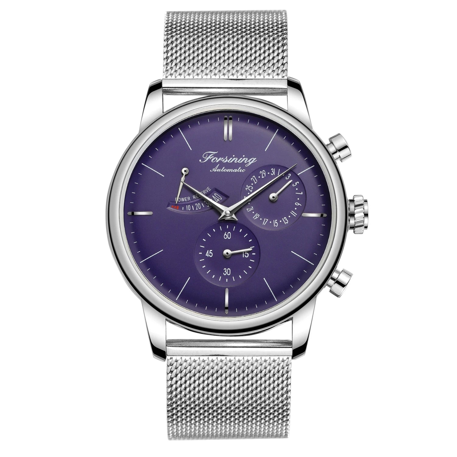 Power Reserve Automatic Watch - White Dial Mesh Band