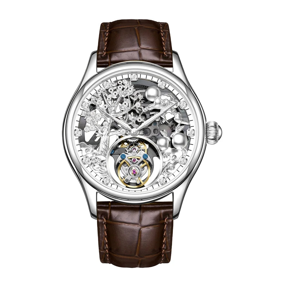 Relojes Hombre Luxury Gold Hollow Automatic Mechanical Watch Skeleton Tourbillon Watches for Men