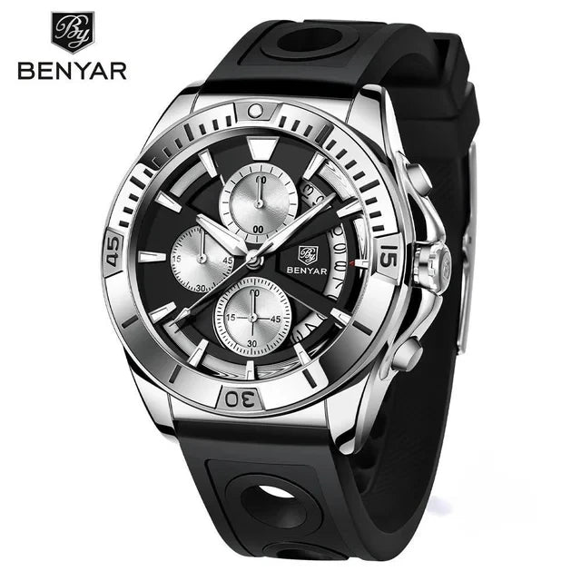 BENYAR 5180 5180M Quartz Watch Fashion Stainless Steel Luxury Casual Chronograph Male Wristwatch for Men Clock Reloj Hombre