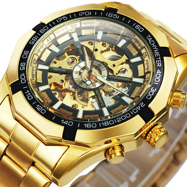 Forsining Top Brand Luxury Men Watch Skeleton Automatic Clock Mechanical Watch Gold Skeleton Vintage Man Watches