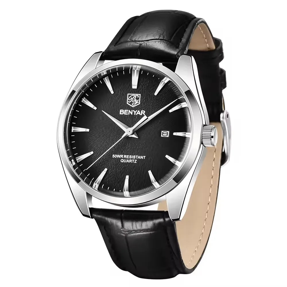 Benyar 5163  Men Watch Business Quartz Wrist Wristwatch Leather Shockproof Waterproof Male Clock Relogio Masculino