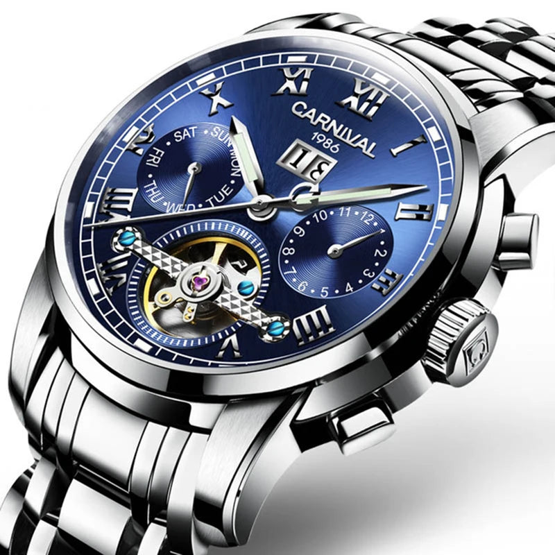 Montre Homme CARNIVAL Tourbillon Mechanical Wristwatches Sapphire Calendar Luminous Waterproof Automatic Watches for Man 2025