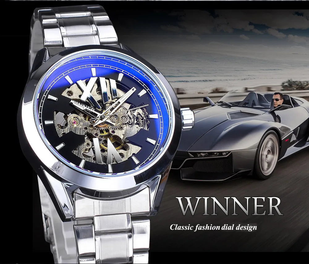 New Winner Mechanical Watch Fashion Hollow Waterproof Watches Automatic Men Relogio Masculino GMT1192