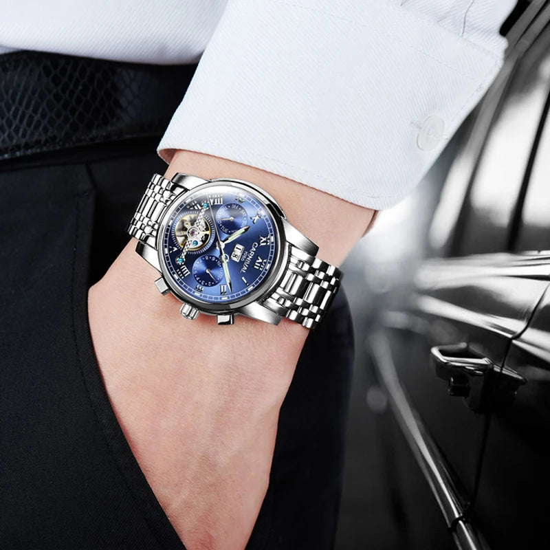 Montre Homme CARNIVAL Tourbillon Mechanical Wristwatches Sapphire Calendar Luminous Waterproof Automatic Watches for Man 2025