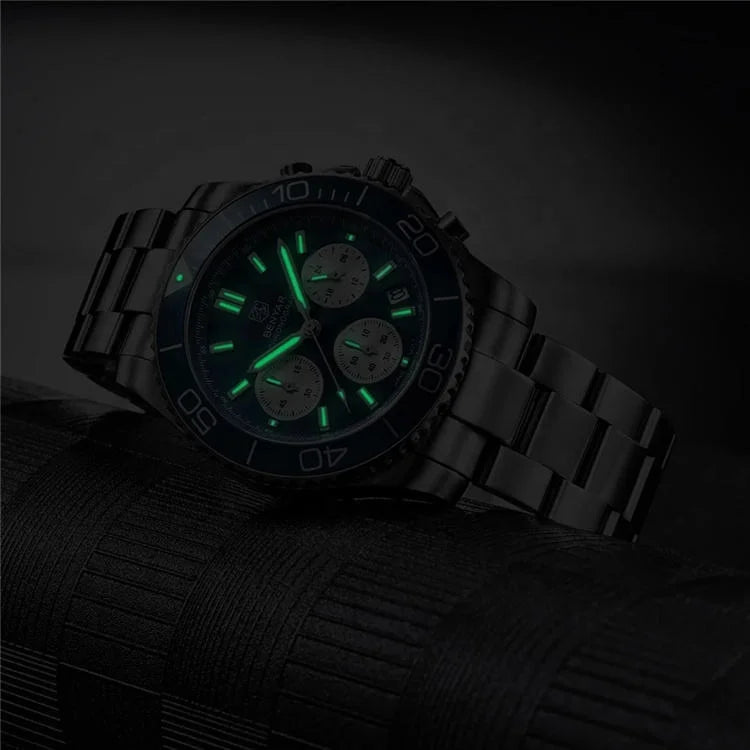 BENYAR S002 Stainless Steel Men Waterproof Wristwatch Japan Chronograph Quartz Benyar Watches Reloj Hombre