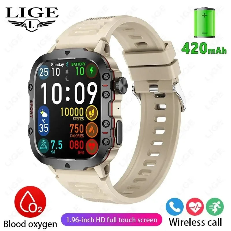 LIGE Sport Smart Watch for Men 1.96 Screen Blood Oxygen Bluetooth Call Watch 100+Sport Waterproof Smartwatch Man Reloj Hombre