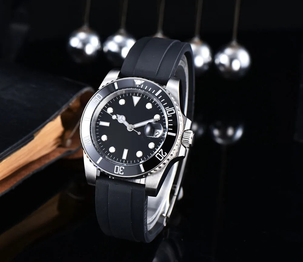 Watch Automatic Movement  black Aseptic Dial Ceramic Rotating Bezel Stainless Steel Bracelet