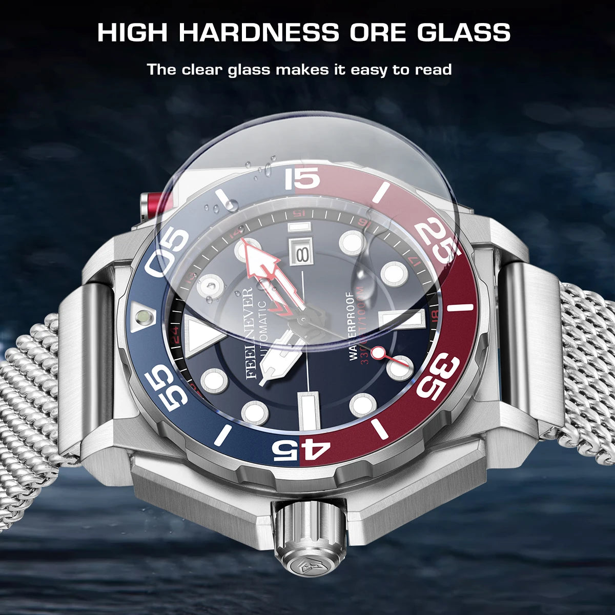 LIGE FN1809 Men's Sport Automatic Mechanical Watch DIVER Series Chronograph Stainless Steel 1000M Waterproof Wristwatch Fashion